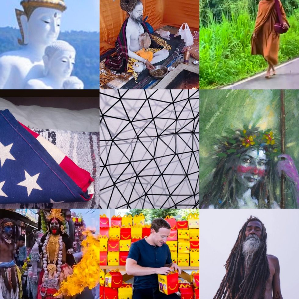 Broken Buddha Statues, The Teaching and Karmic Truth, Wolfman Prabupada, Buddha, Burgers, Procession, Journey, Native, Blanket, Regenerative, Recycled Materials, American Flag Folded, Baba, Sadu, Mendicant, Warrior Women, Earth, Dreadlock