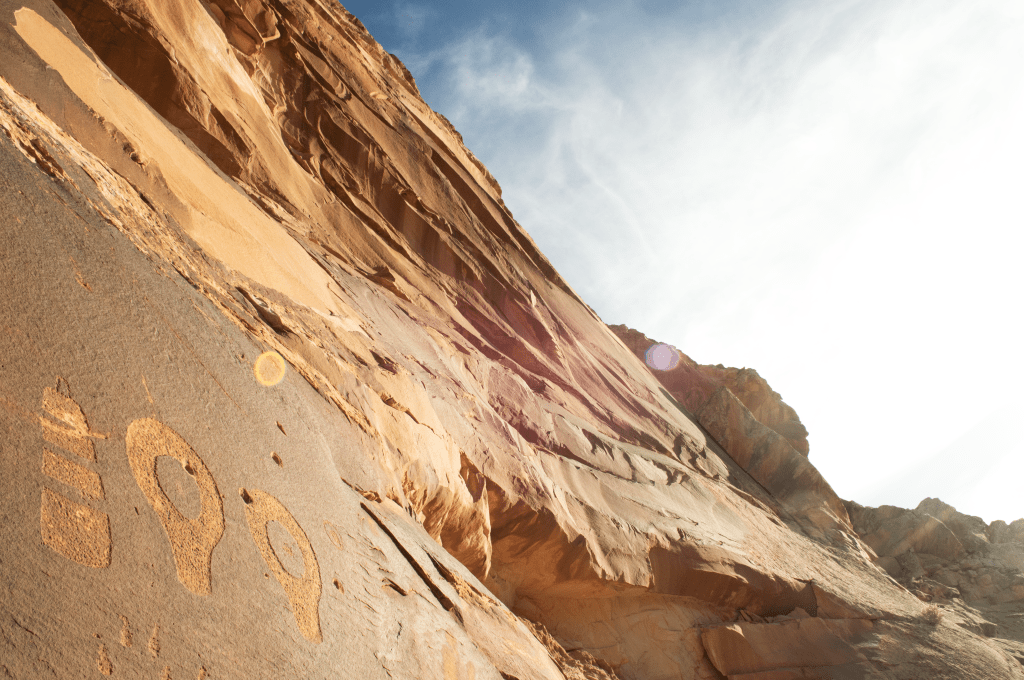 Petroglyphs, Wolfman Mural, Bluff, Utah