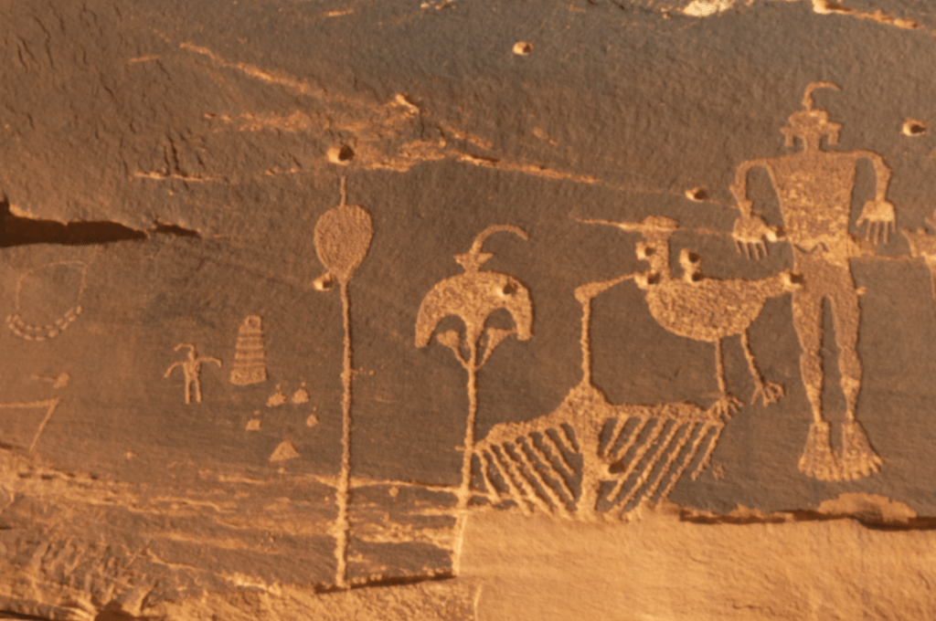 Petroglyphs, Wolfman Mural, Bluff, Utah
