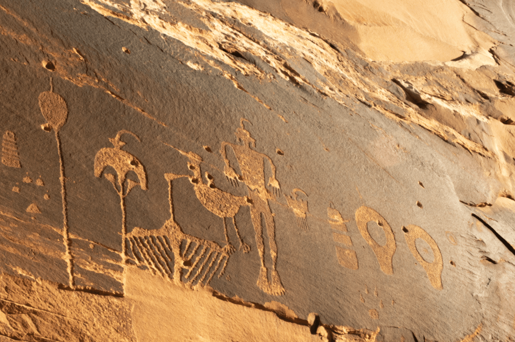 Petroglyphs, Wolfman Mural, Bluff, Utah
