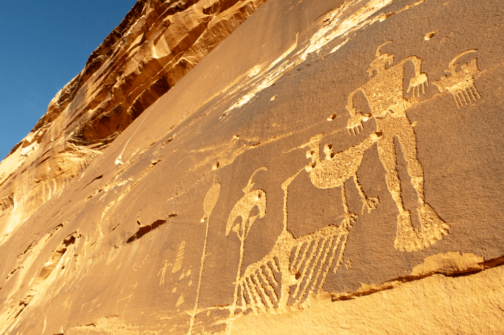 Petroglyphs, Wolfman Mural, Bluff, Utah