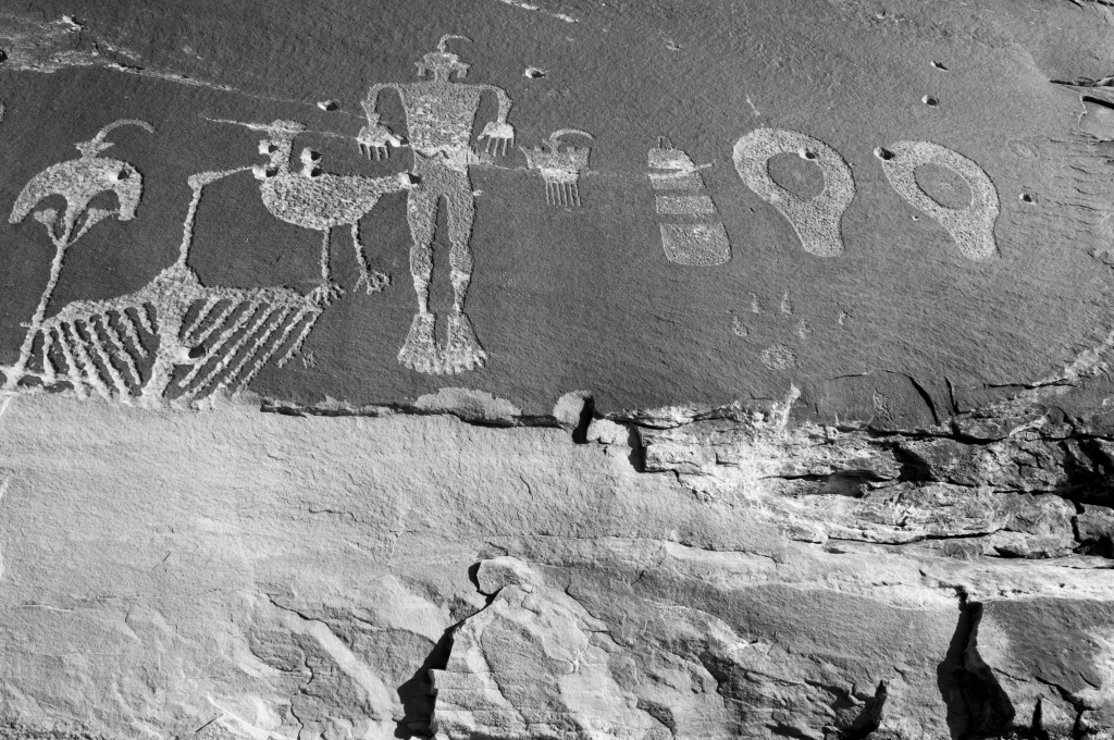 Petroglyphs, Wolfman Mural, Bluff, Utah