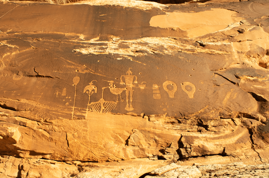 Petroglyphs, Wolfman Mural, Bluff, Utah
